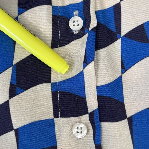 Vilagallo Shirt Womens Large Geometric Checker Top Long Sleeve Button Up Spain - Picture 9 of 13